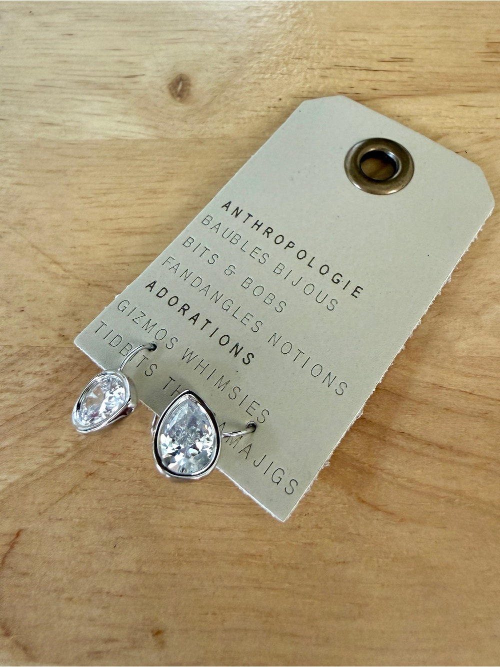 Anthropologie Silver Oval Crystal Drop Earrings - Picture 2 of 4